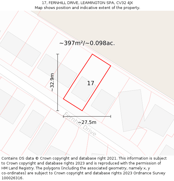 17, FERNHILL DRIVE, LEAMINGTON SPA, CV32 4JX: Plot and title map