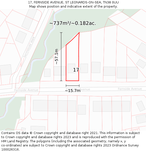 17, FERNSIDE AVENUE, ST LEONARDS-ON-SEA, TN38 0UU: Plot and title map