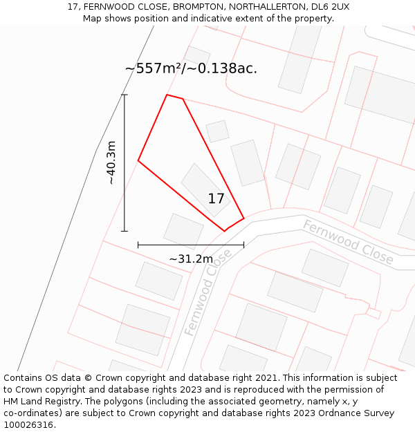 17, FERNWOOD CLOSE, BROMPTON, NORTHALLERTON, DL6 2UX: Plot and title map
