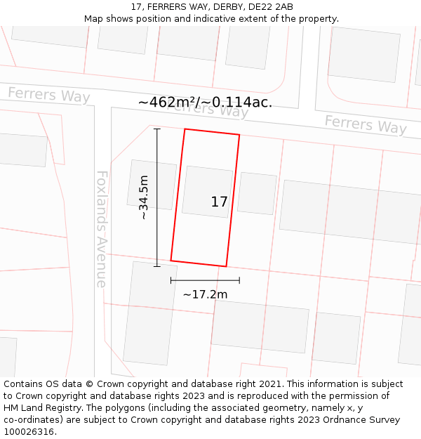 17, FERRERS WAY, DERBY, DE22 2AB: Plot and title map