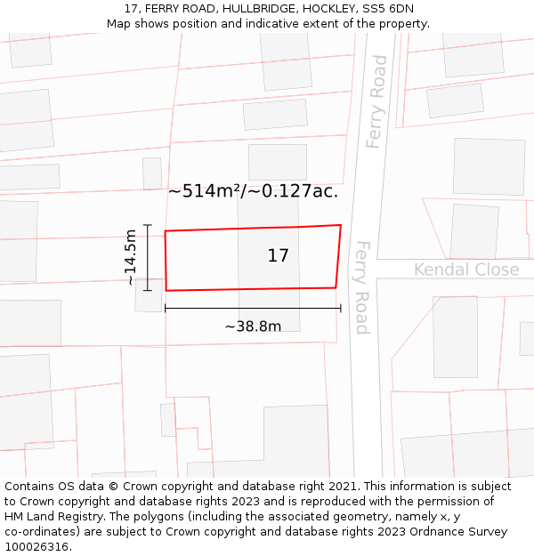 17, FERRY ROAD, HULLBRIDGE, HOCKLEY, SS5 6DN: Plot and title map