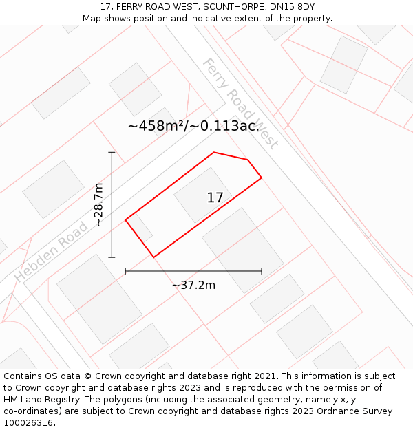 17, FERRY ROAD WEST, SCUNTHORPE, DN15 8DY: Plot and title map