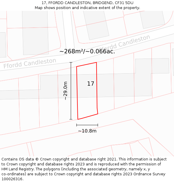 17, FFORDD CANDLESTON, BRIDGEND, CF31 5DU: Plot and title map