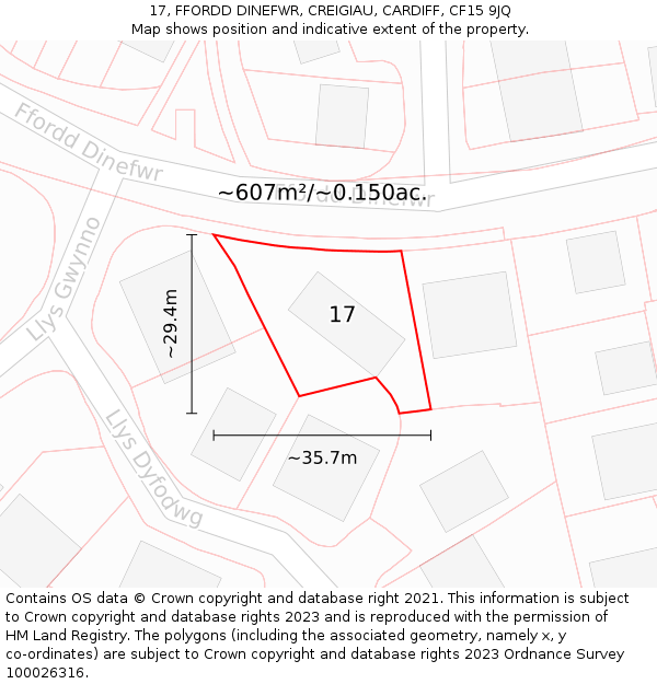 17, FFORDD DINEFWR, CREIGIAU, CARDIFF, CF15 9JQ: Plot and title map