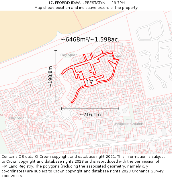 17, FFORDD IDWAL, PRESTATYN, LL19 7PH: Plot and title map