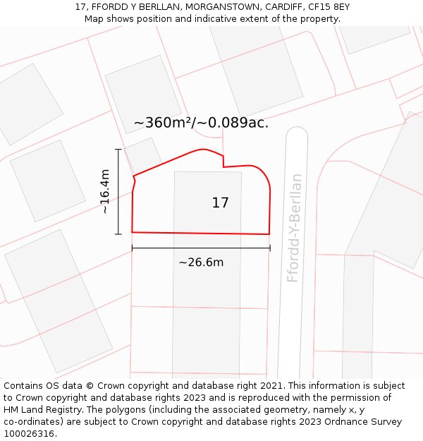 17, FFORDD Y BERLLAN, MORGANSTOWN, CARDIFF, CF15 8EY: Plot and title map