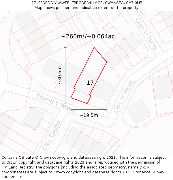 17, FFORDD Y WIWER, TREGOF VILLAGE, SWANSEA, SA7 0NB: Plot and title map