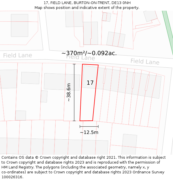 17, FIELD LANE, BURTON-ON-TRENT, DE13 0NH: Plot and title map