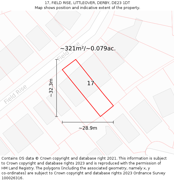 17, FIELD RISE, LITTLEOVER, DERBY, DE23 1DT: Plot and title map