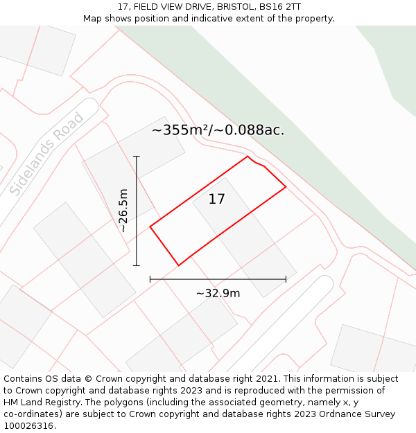 17, FIELD VIEW DRIVE, BRISTOL, BS16 2TT: Plot and title map