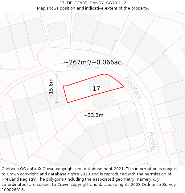 17, FIELDFARE, SANDY, SG19 2UZ: Plot and title map