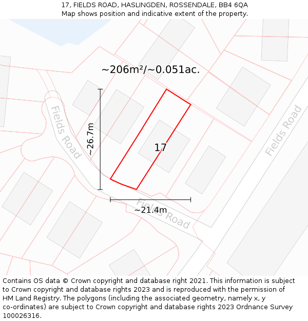17, FIELDS ROAD, HASLINGDEN, ROSSENDALE, BB4 6QA: Plot and title map