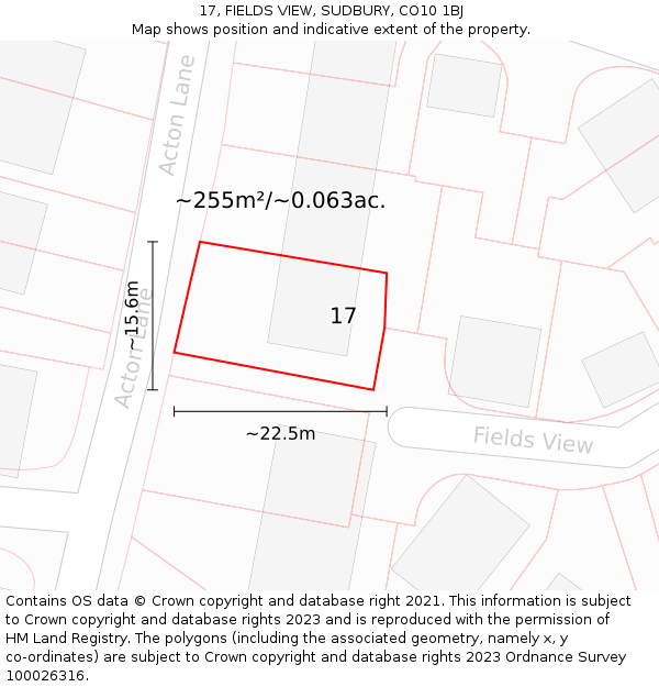 17, FIELDS VIEW, SUDBURY, CO10 1BJ: Plot and title map