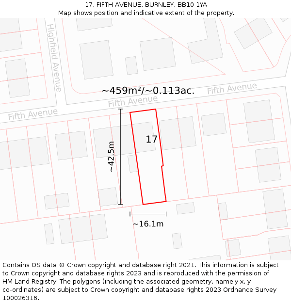 17, FIFTH AVENUE, BURNLEY, BB10 1YA: Plot and title map