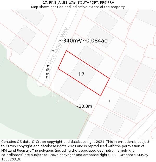 17, FINE JANES WAY, SOUTHPORT, PR9 7RH: Plot and title map