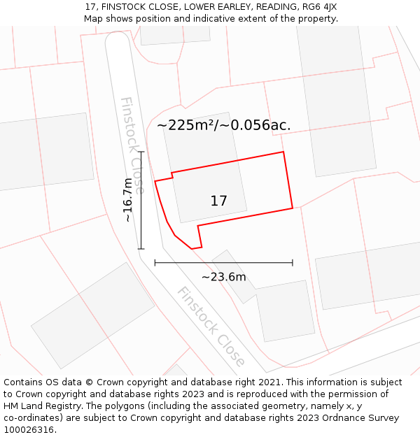 17, FINSTOCK CLOSE, LOWER EARLEY, READING, RG6 4JX: Plot and title map