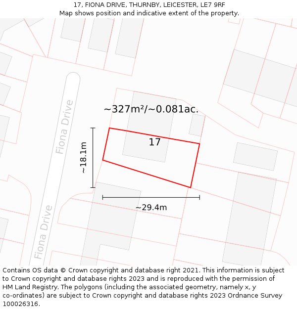 17, FIONA DRIVE, THURNBY, LEICESTER, LE7 9RF: Plot and title map