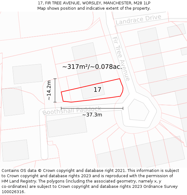 17, FIR TREE AVENUE, WORSLEY, MANCHESTER, M28 1LP: Plot and title map