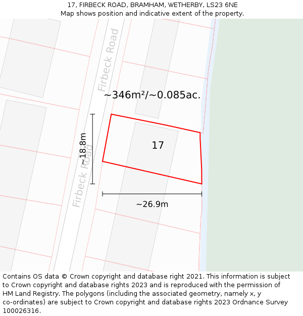 17, FIRBECK ROAD, BRAMHAM, WETHERBY, LS23 6NE: Plot and title map