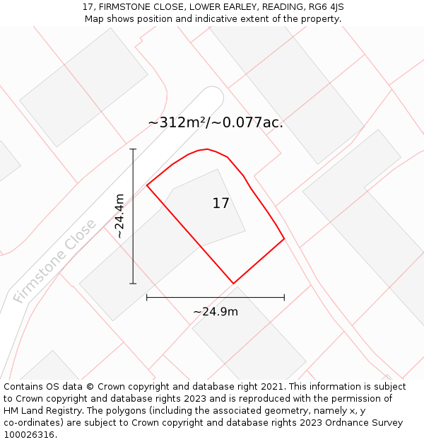 17, FIRMSTONE CLOSE, LOWER EARLEY, READING, RG6 4JS: Plot and title map