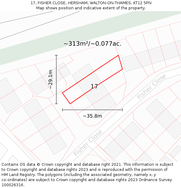 17, FISHER CLOSE, HERSHAM, WALTON-ON-THAMES, KT12 5PN: Plot and title map
