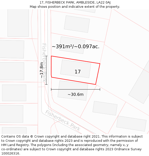 17, FISHERBECK PARK, AMBLESIDE, LA22 0AJ: Plot and title map