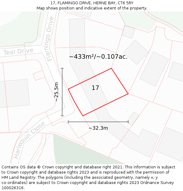 17, FLAMINGO DRIVE, HERNE BAY, CT6 5RY: Plot and title map