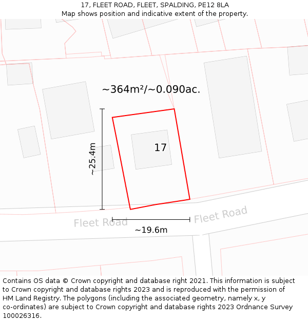 17, FLEET ROAD, FLEET, SPALDING, PE12 8LA: Plot and title map