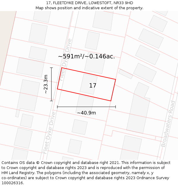 17, FLEETDYKE DRIVE, LOWESTOFT, NR33 9HD: Plot and title map