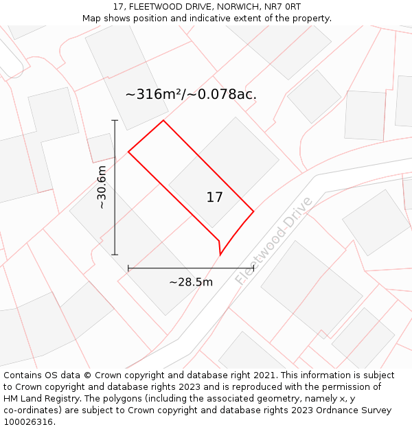 17, FLEETWOOD DRIVE, NORWICH, NR7 0RT: Plot and title map