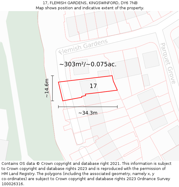 17, FLEMISH GARDENS, KINGSWINFORD, DY6 7NB: Plot and title map
