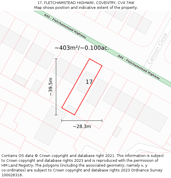 17, FLETCHAMSTEAD HIGHWAY, COVENTRY, CV4 7AW: Plot and title map