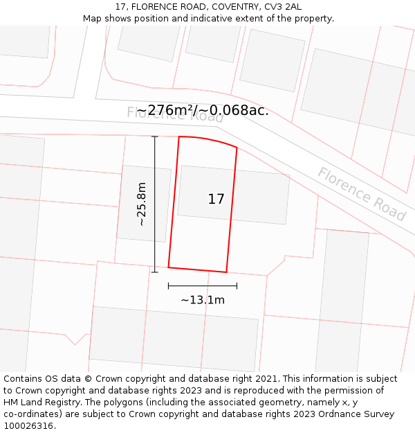 17, FLORENCE ROAD, COVENTRY, CV3 2AL: Plot and title map