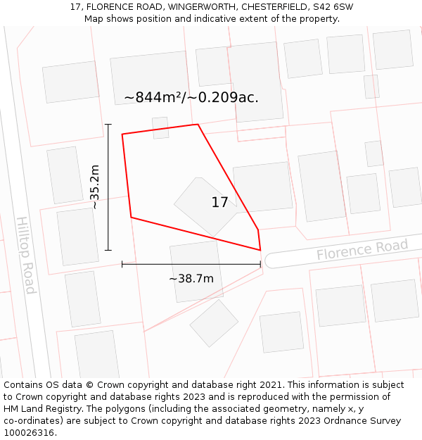 17, FLORENCE ROAD, WINGERWORTH, CHESTERFIELD, S42 6SW: Plot and title map