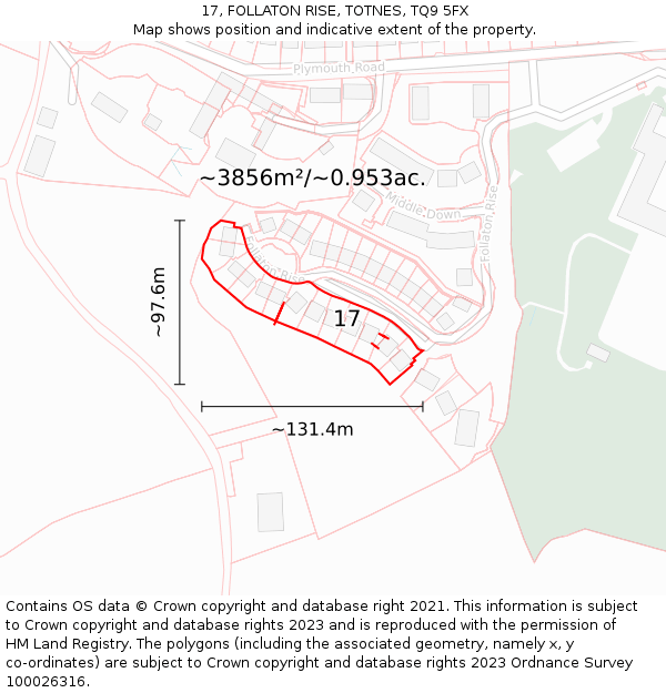 17, FOLLATON RISE, TOTNES, TQ9 5FX: Plot and title map