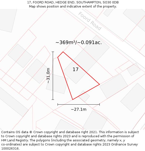 17, FOORD ROAD, HEDGE END, SOUTHAMPTON, SO30 0DB: Plot and title map