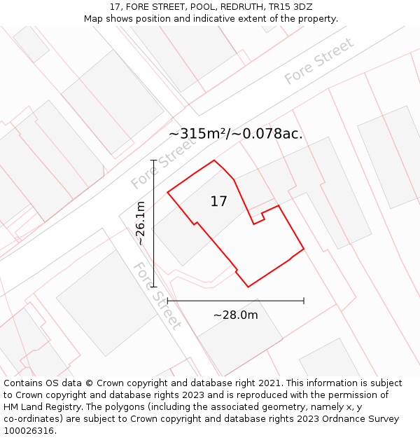 17, FORE STREET, POOL, REDRUTH, TR15 3DZ: Plot and title map