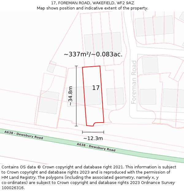 17, FOREMAN ROAD, WAKEFIELD, WF2 9AZ: Plot and title map