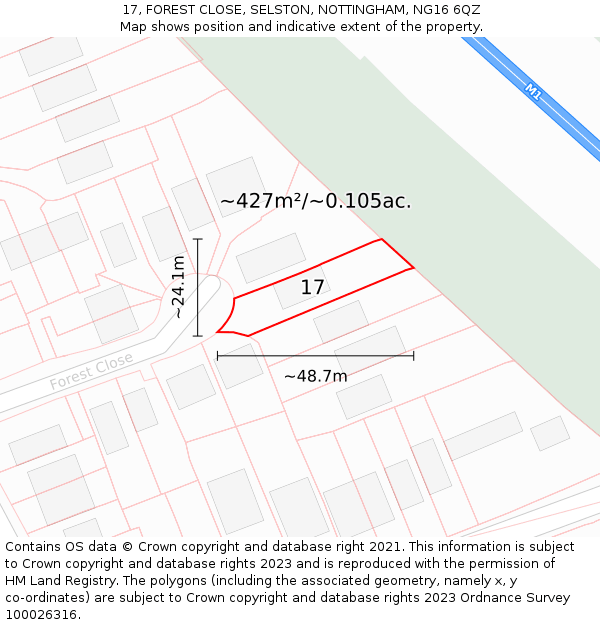 17, FOREST CLOSE, SELSTON, NOTTINGHAM, NG16 6QZ: Plot and title map