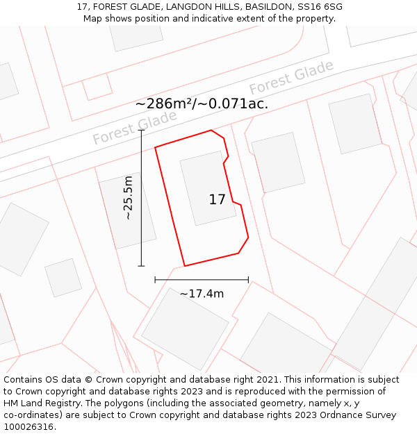 17, FOREST GLADE, LANGDON HILLS, BASILDON, SS16 6SG: Plot and title map