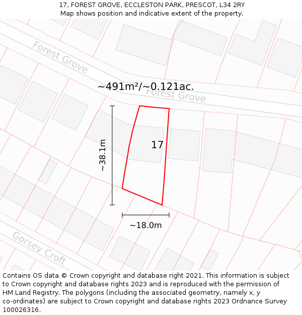 17, FOREST GROVE, ECCLESTON PARK, PRESCOT, L34 2RY: Plot and title map