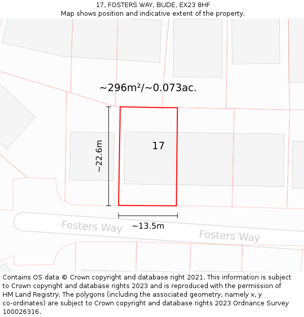 17, FOSTERS WAY, BUDE, EX23 8HF: Plot and title map