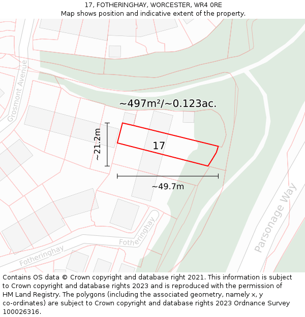 17, FOTHERINGHAY, WORCESTER, WR4 0RE: Plot and title map
