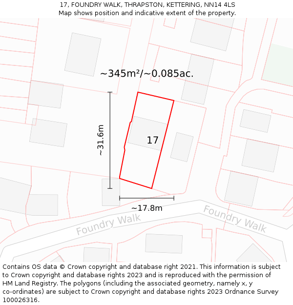 17, FOUNDRY WALK, THRAPSTON, KETTERING, NN14 4LS: Plot and title map