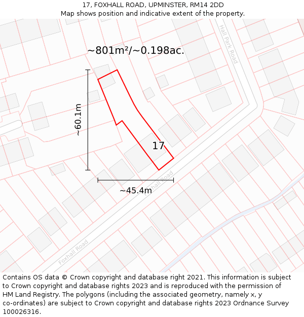 17, FOXHALL ROAD, UPMINSTER, RM14 2DD: Plot and title map