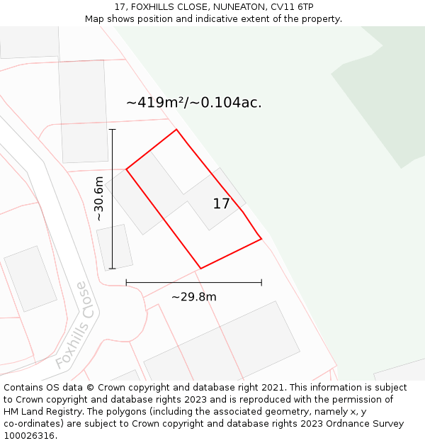17, FOXHILLS CLOSE, NUNEATON, CV11 6TP: Plot and title map
