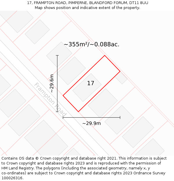 17, FRAMPTON ROAD, PIMPERNE, BLANDFORD FORUM, DT11 8UU: Plot and title map