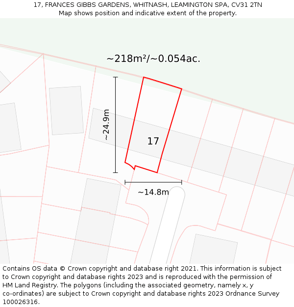 17, FRANCES GIBBS GARDENS, WHITNASH, LEAMINGTON SPA, CV31 2TN: Plot and title map