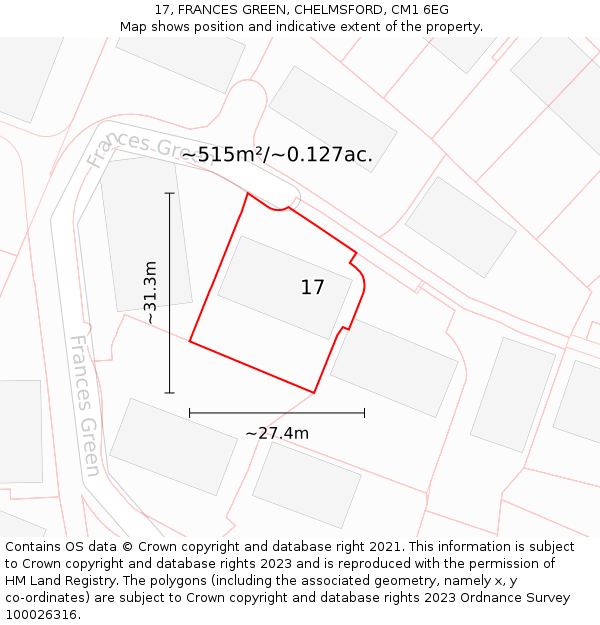 17, FRANCES GREEN, CHELMSFORD, CM1 6EG: Plot and title map