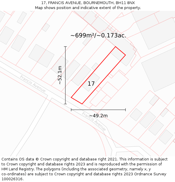 17, FRANCIS AVENUE, BOURNEMOUTH, BH11 8NX: Plot and title map